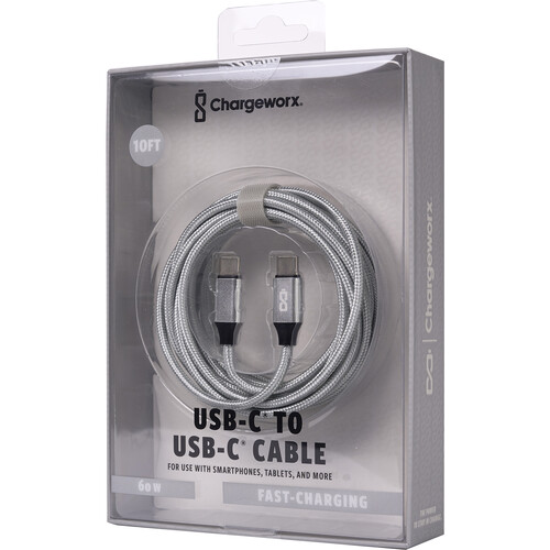 CHARGEWORX NYLON TUFF 10FT TYPE C TO C CABLE