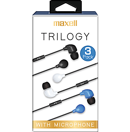 MAXELL TRILOGY WIRED IN-EAR EARBUDS WITH MIC - BLACK-BLUE MAXELL TRILOGY WIRED IN-EAR EARBUDS WITH MIC - BLACK-BLUE