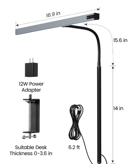 SUPERDANNY LED DESK LAMP FOR OFFICE ADJUSTABLE GOOSENECK