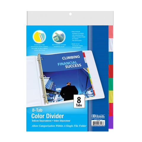 BAZIC BINDER DIVIDERS W/ 8-INSERTABLE COLOUR TABS