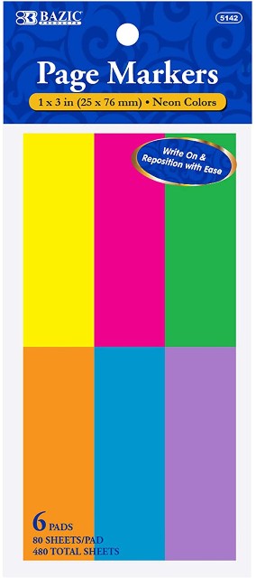 BAZIC 80CT 1 X 3 NEON PAGE MARKERS (6PK)