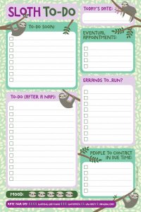 SLOTH THINGS TO DO NOTE PAD